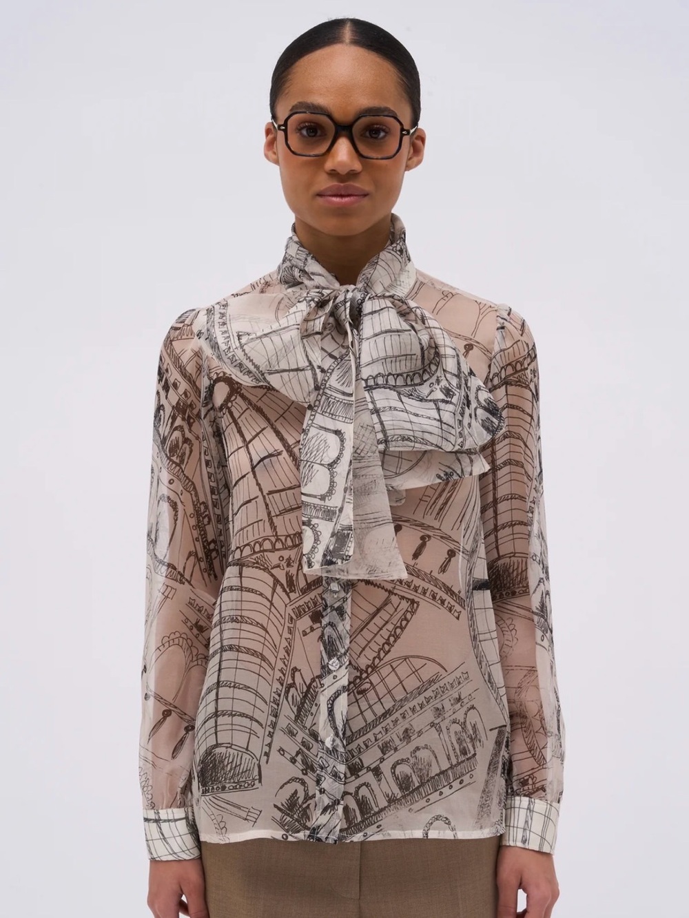 Pail & Joe Silk Printed Tie-Neck Blouse - Picture 2 of 7